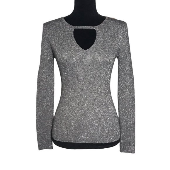 INC Women's Keyhole Knit Sweater in Gray Metallic - Size Small (NWT) - Picture 1 of 6